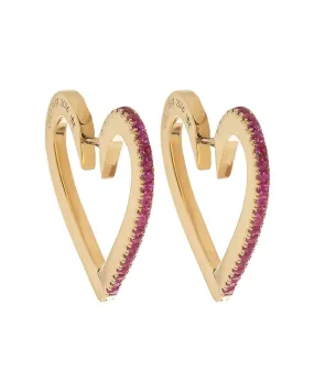 Medium Ruby Heart Hoop Earrings