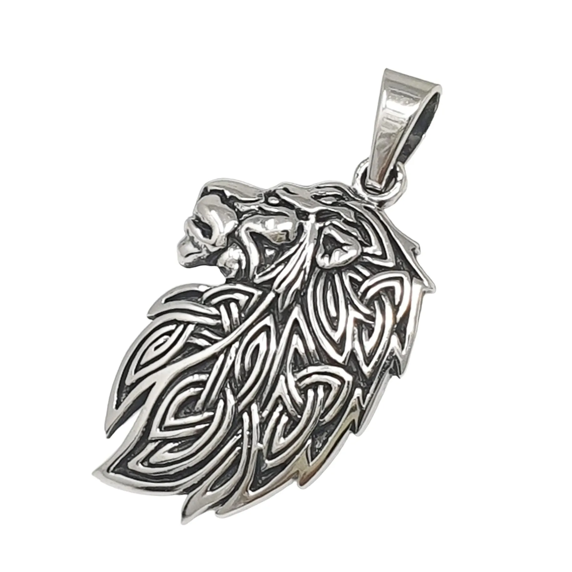 Men's and Women's Silver Pendant - 925 Sterling Silver Celtic Lion King Head Neo Pagan Pendant Necklace