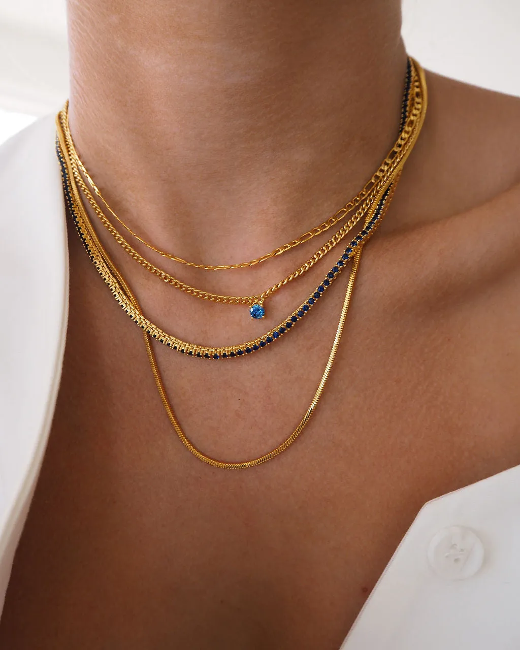 Mini Ballier Necklace- Blue Sapphire- Gold