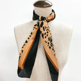 Mixed Animal Print Square Scarf in Tan and Black