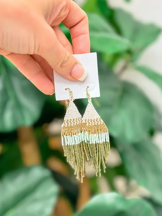 Modern Fringe Dangle Earrings - Olive