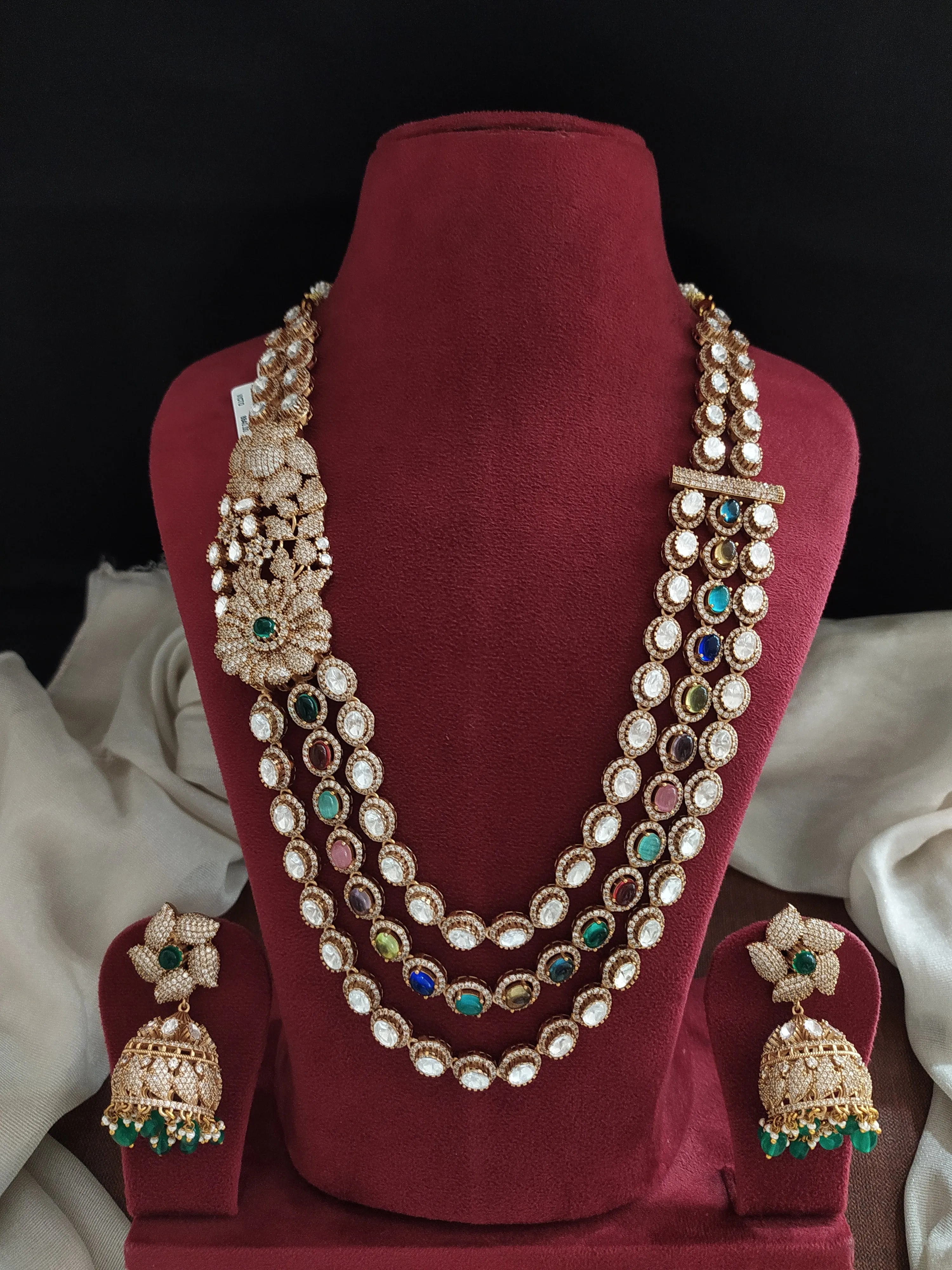 Moissanite Layered Haram Set with Matching Jhumki