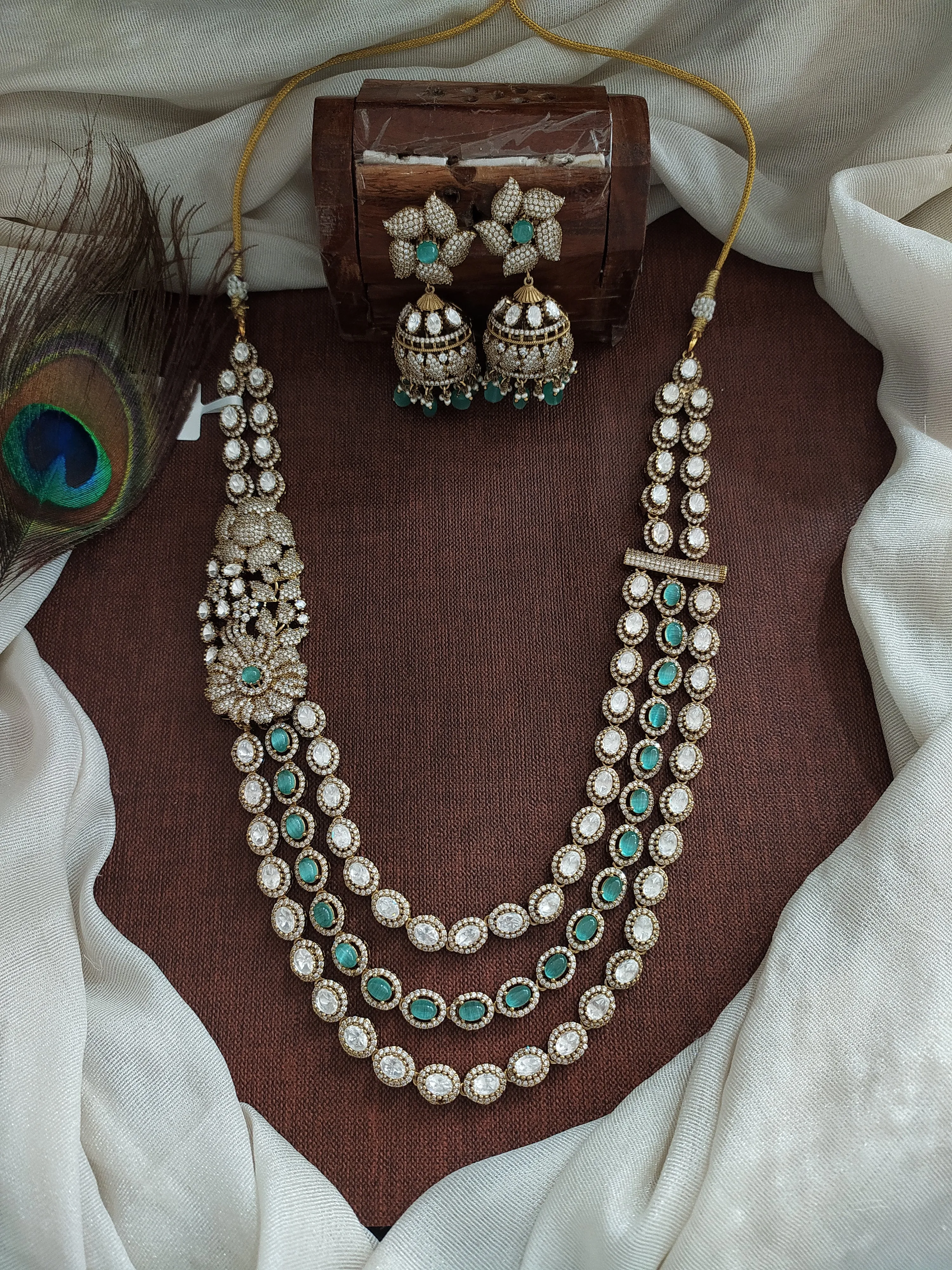 Moissanite Layered Haram Set with Matching Jhumki