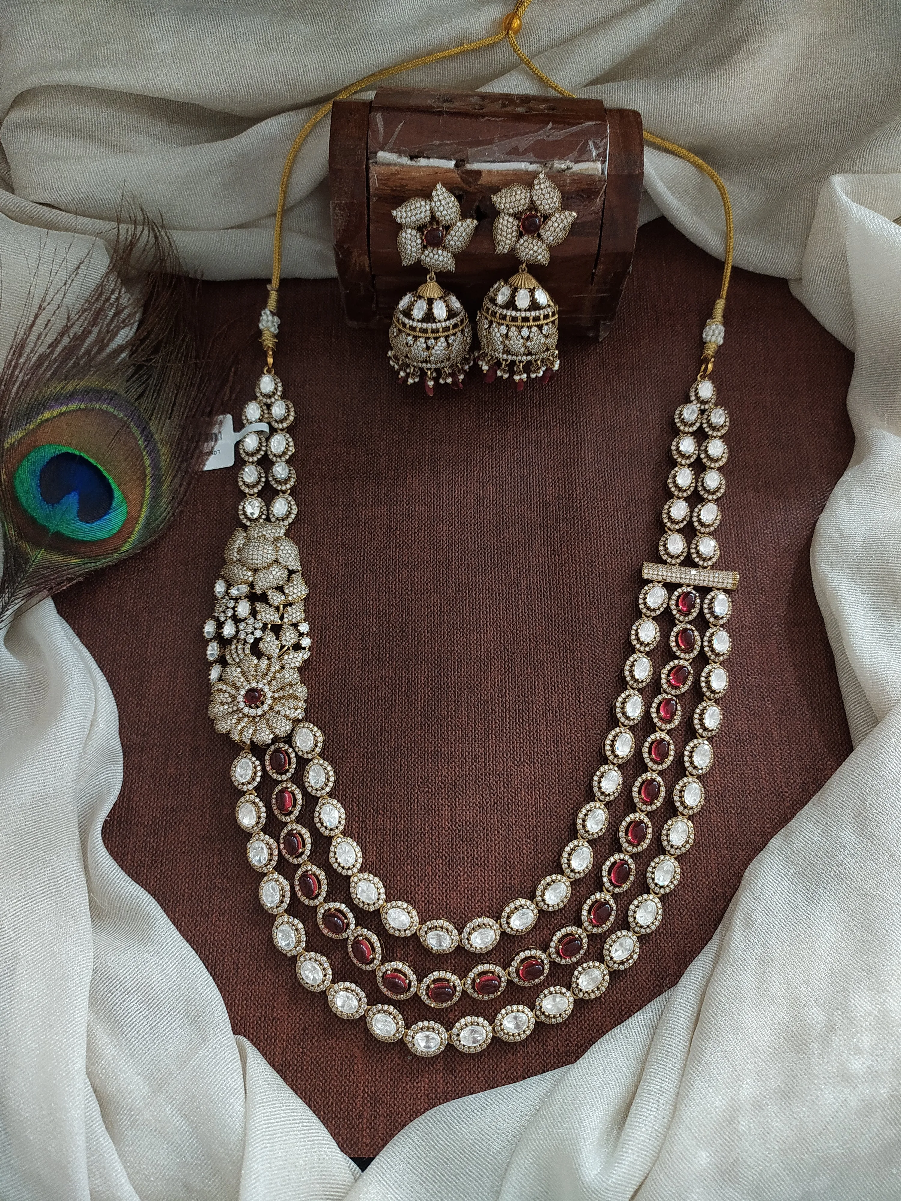 Moissanite Layered Haram Set with Matching Jhumki