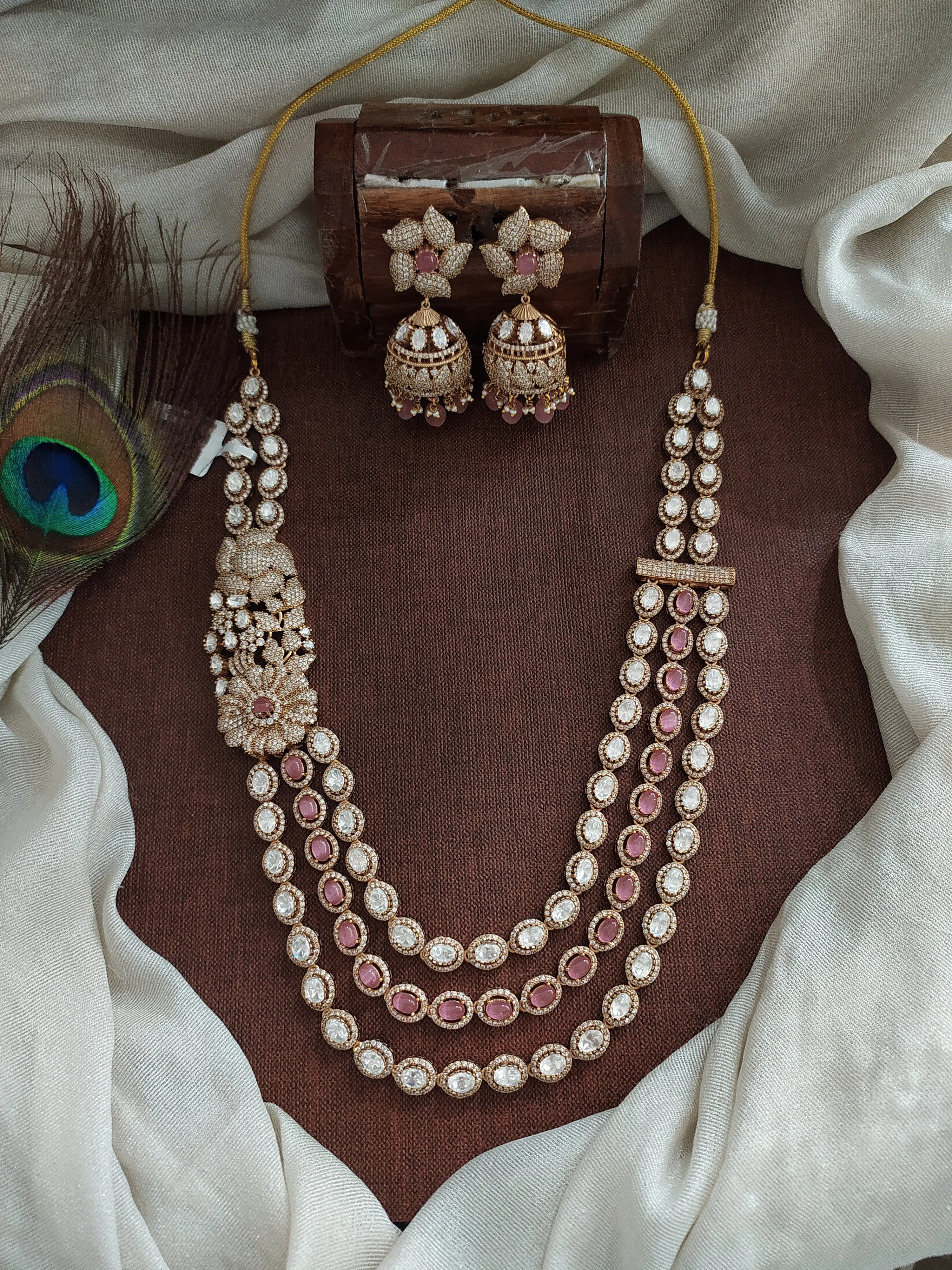 Moissanite Layered Haram Set with Matching Jhumki