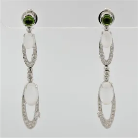 Moonstone Diamond Peridot Gold Dangle Earrings