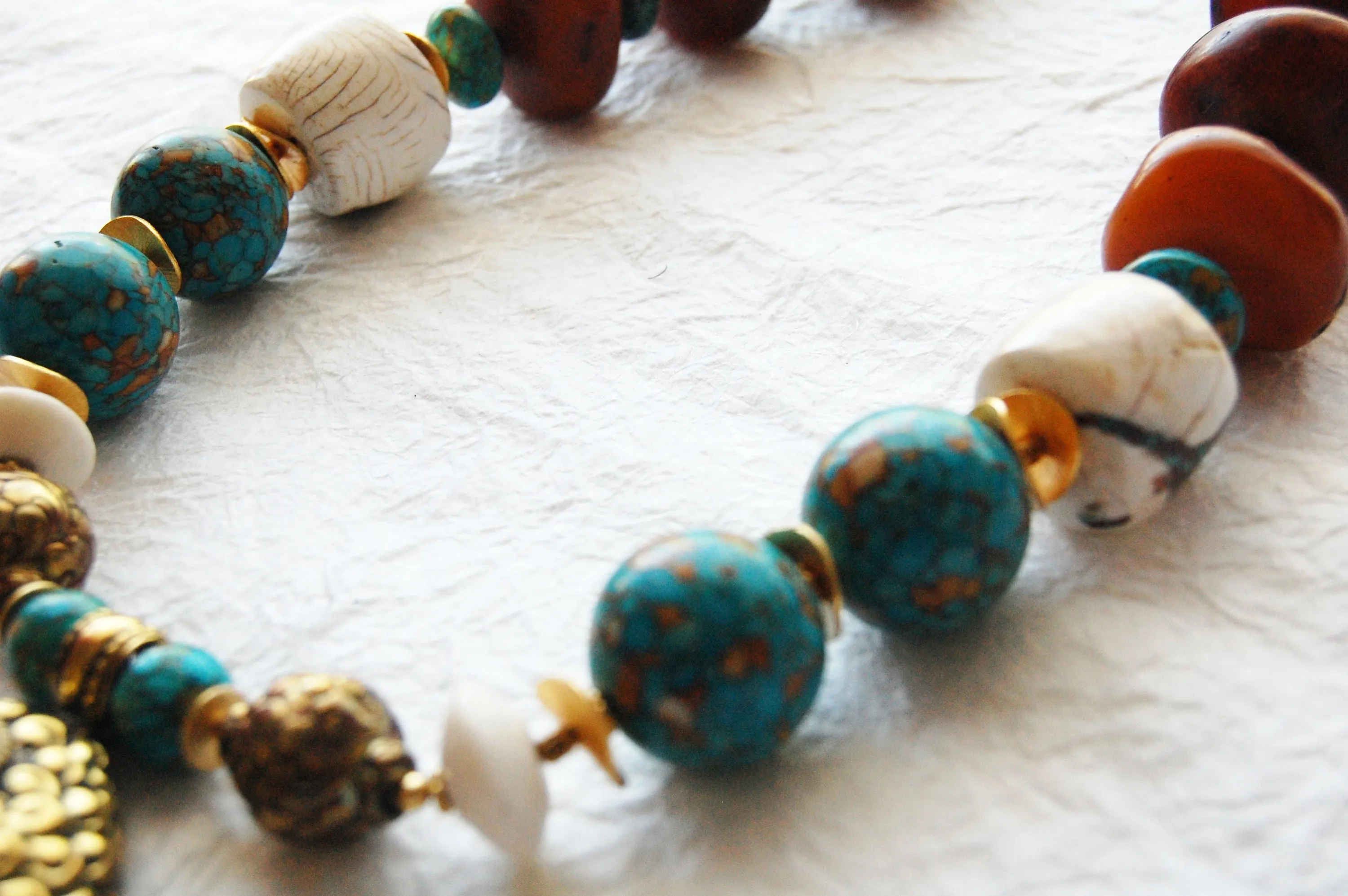 Mosaic Turquoise and Conch Shell Chunky Big Bead Large Buddha Head Zen Inspired Necklace, ZL04174 Big Buddha