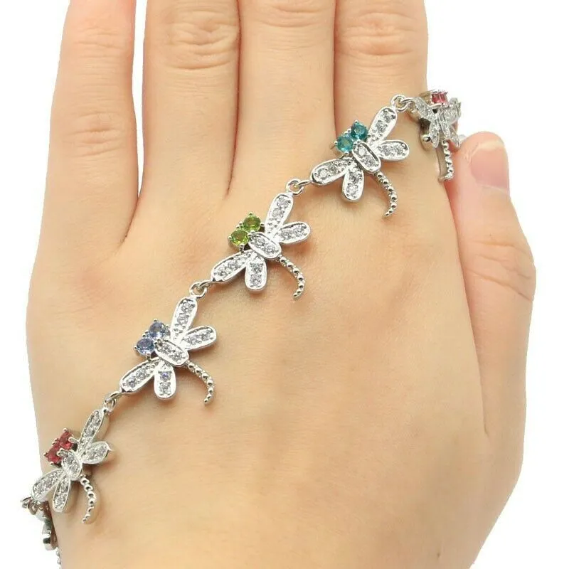 Multi-Color Gemstone Micro-Pave Dragonfly Tennis Bracelet