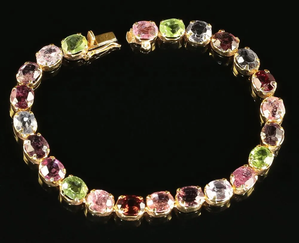 Multi Gemstone Bracelet - Peridot Quartz Topaz Garnet