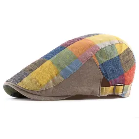 Multicolor Plaid Herringbone Flat Cap