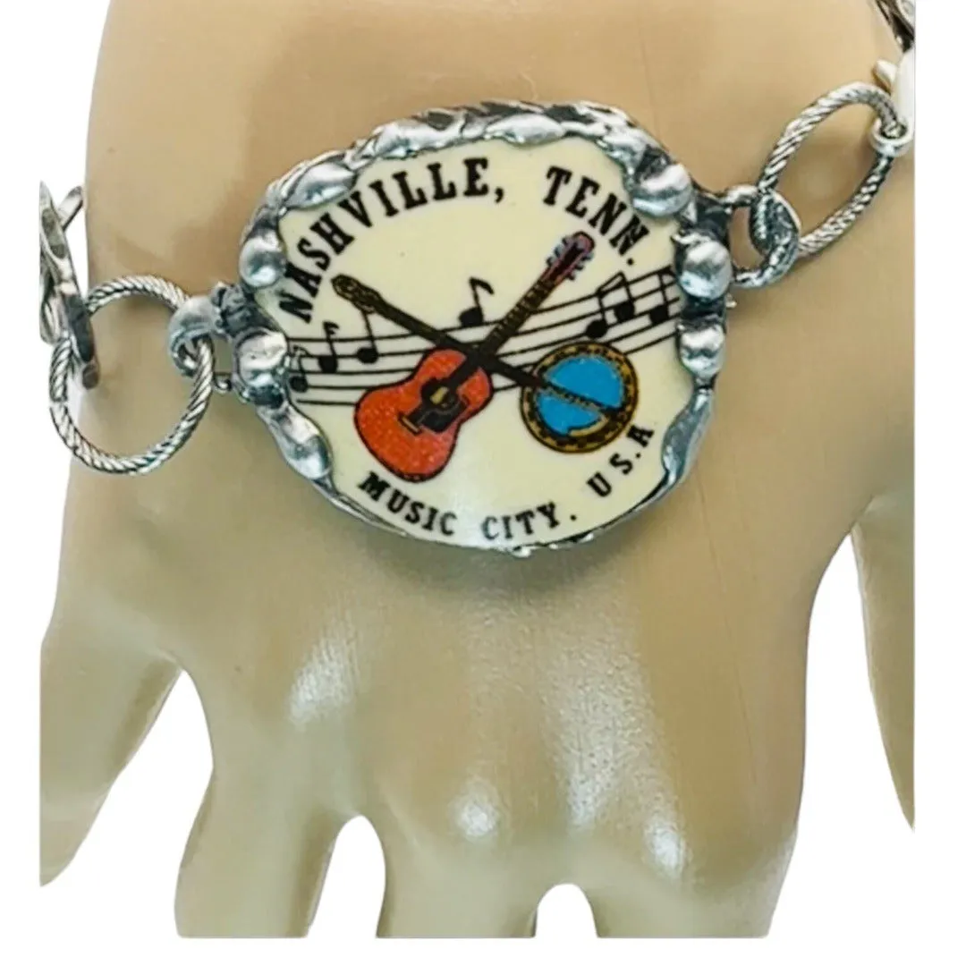 Music City USA Nashville Tennessee Artisan Bracelet in Silver-Blend Metalwork