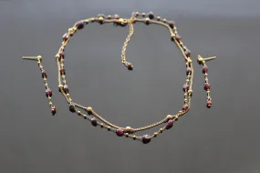 Natural garnet jewelry set with 18 K gold plated stainless steel parts