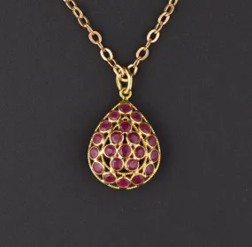 Natural Ruby 18K Gold Filigree Pendant