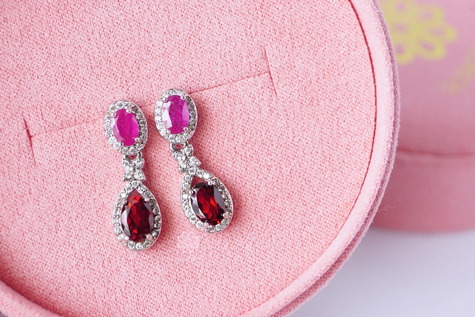 Natural Ruby and Natural Garnet Stud Earrings Sterling Silver925.