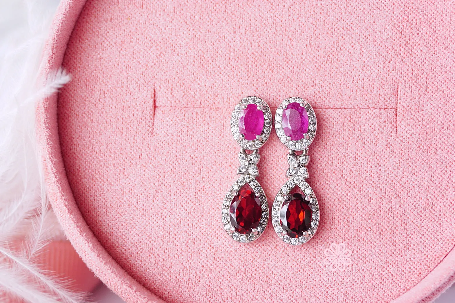 Natural Ruby and Natural Garnet Stud Earrings Sterling Silver925.