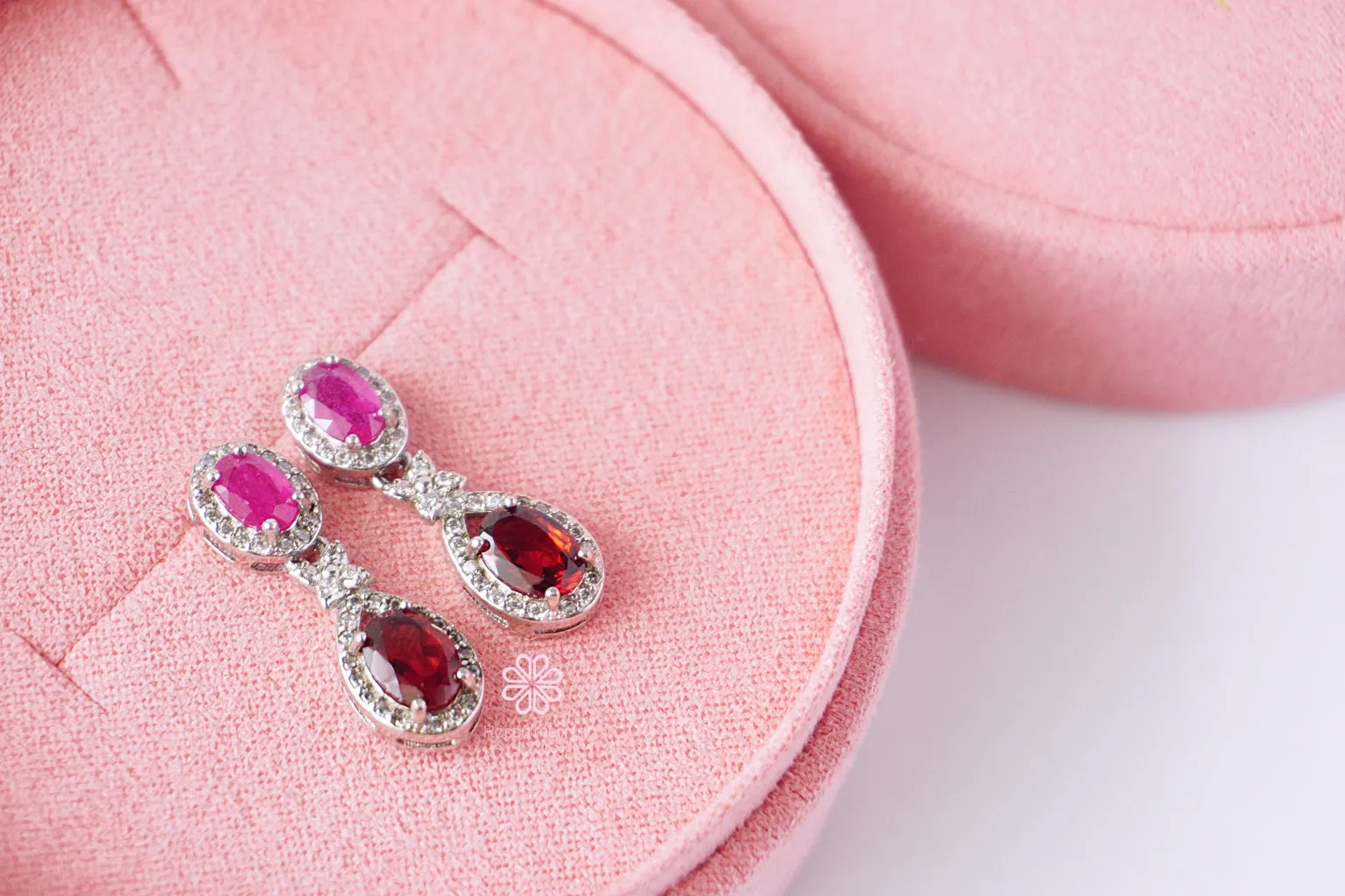 Natural Ruby and Natural Garnet Stud Earrings Sterling Silver925.