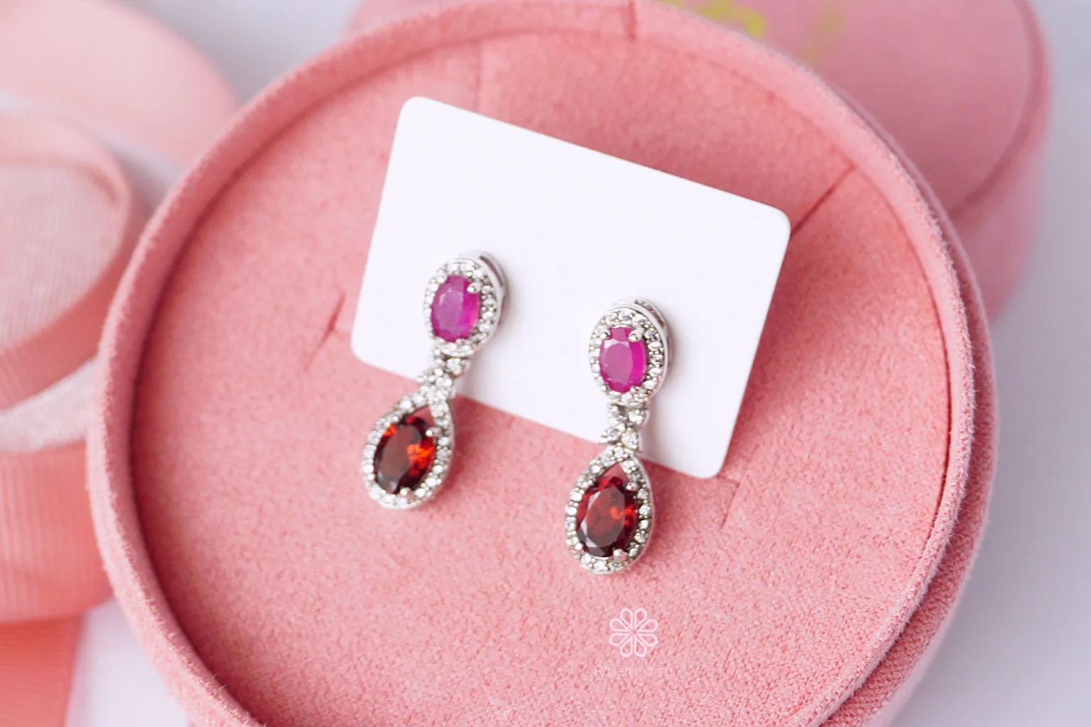 Natural Ruby and Natural Garnet Stud Earrings Sterling Silver925.