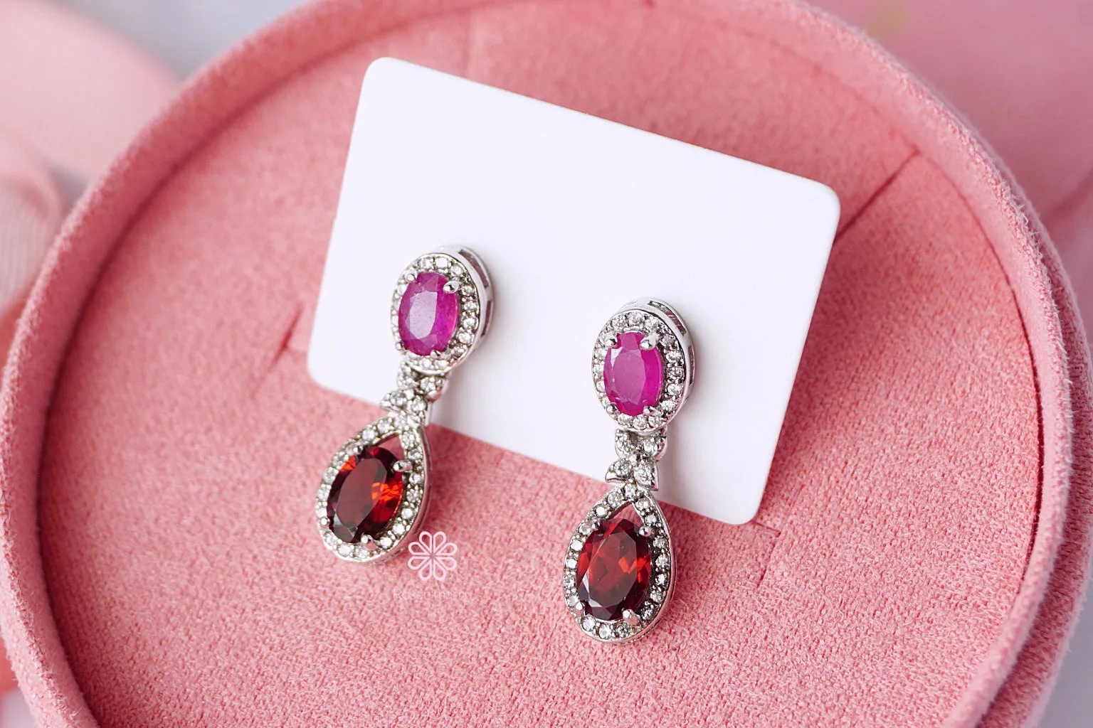 Natural Ruby and Natural Garnet Stud Earrings Sterling Silver925.