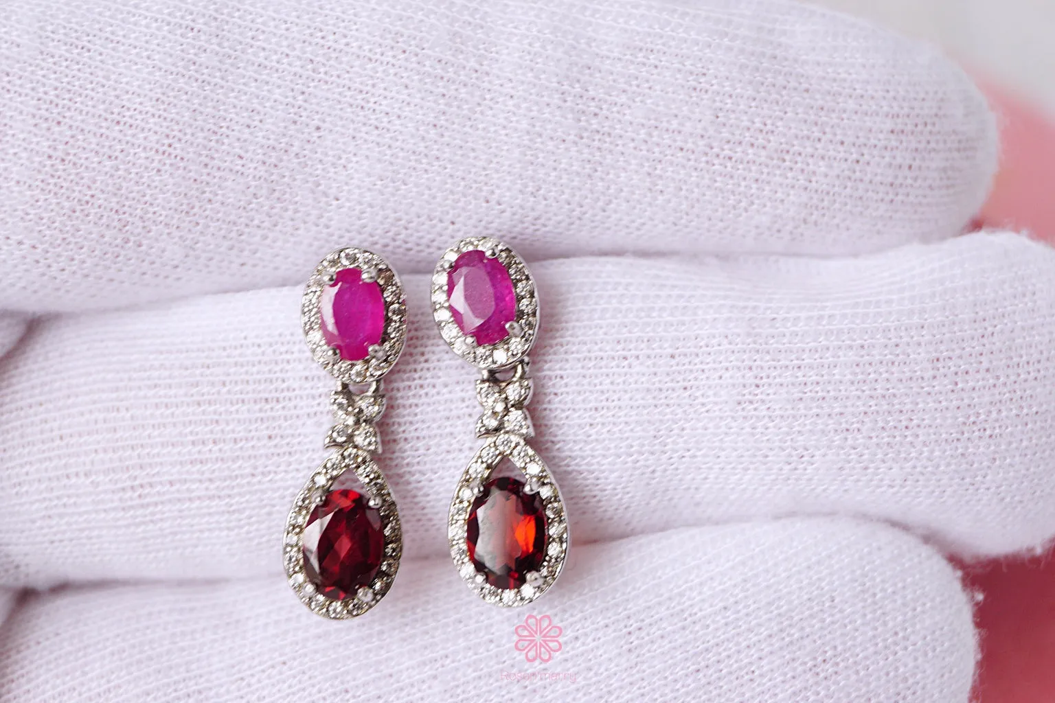 Natural Ruby and Natural Garnet Stud Earrings Sterling Silver925.