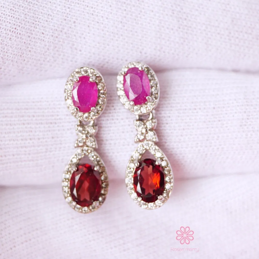 Natural Ruby and Natural Garnet Stud Earrings Sterling Silver925.