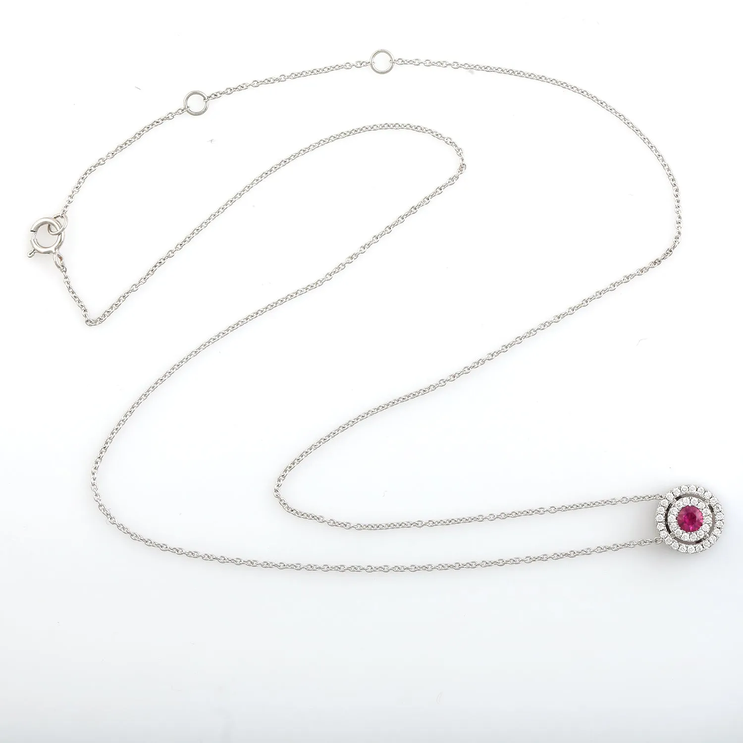 Natural Ruby Diamond Accent Round Pendant 18k White Gold Adjustable Chain Necklace Gift