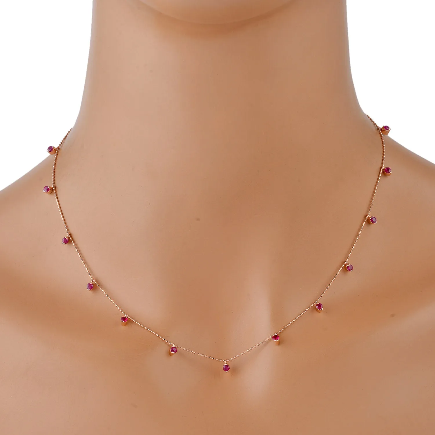 Natural Ruby Station Chain Necklace 18K Rose Gold Fine Jewelry Women Gift