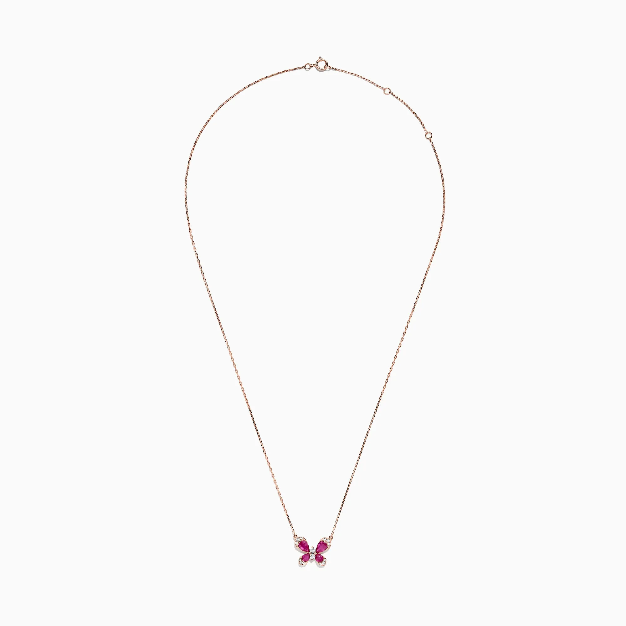 Nature 14K Rose Gold Ruby and Diamond Butterfly Necklace, 1.62 TCW