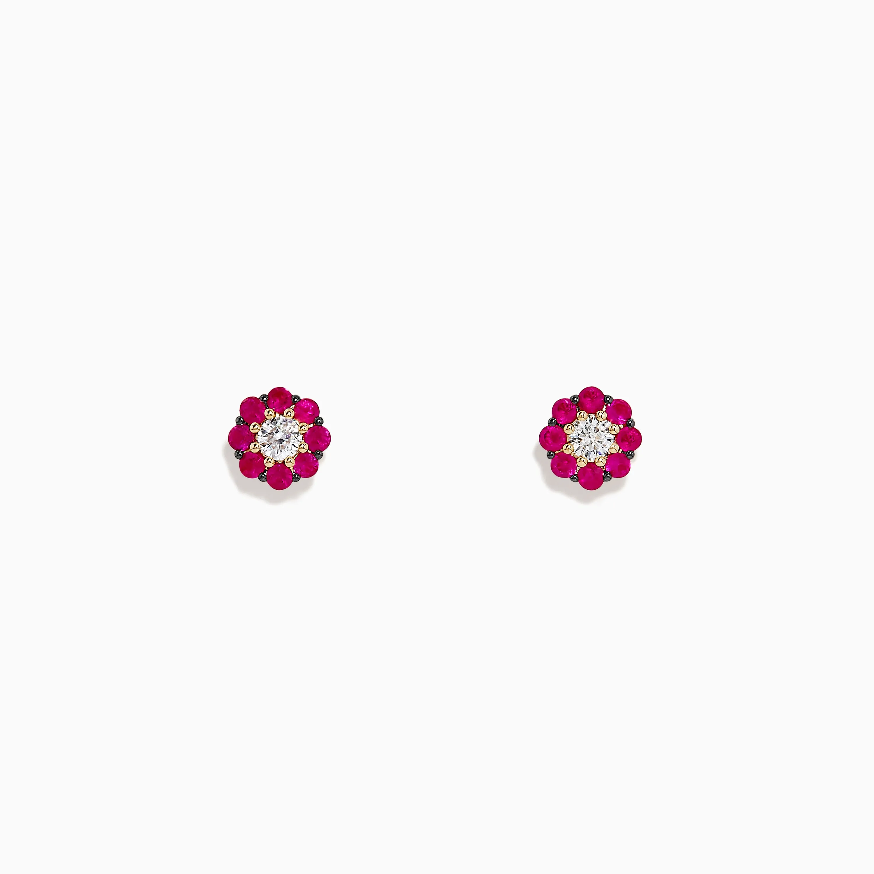 Nature 14K Yellow Gold Ruby and Diamond Flower Earrings, 0.50 TCW