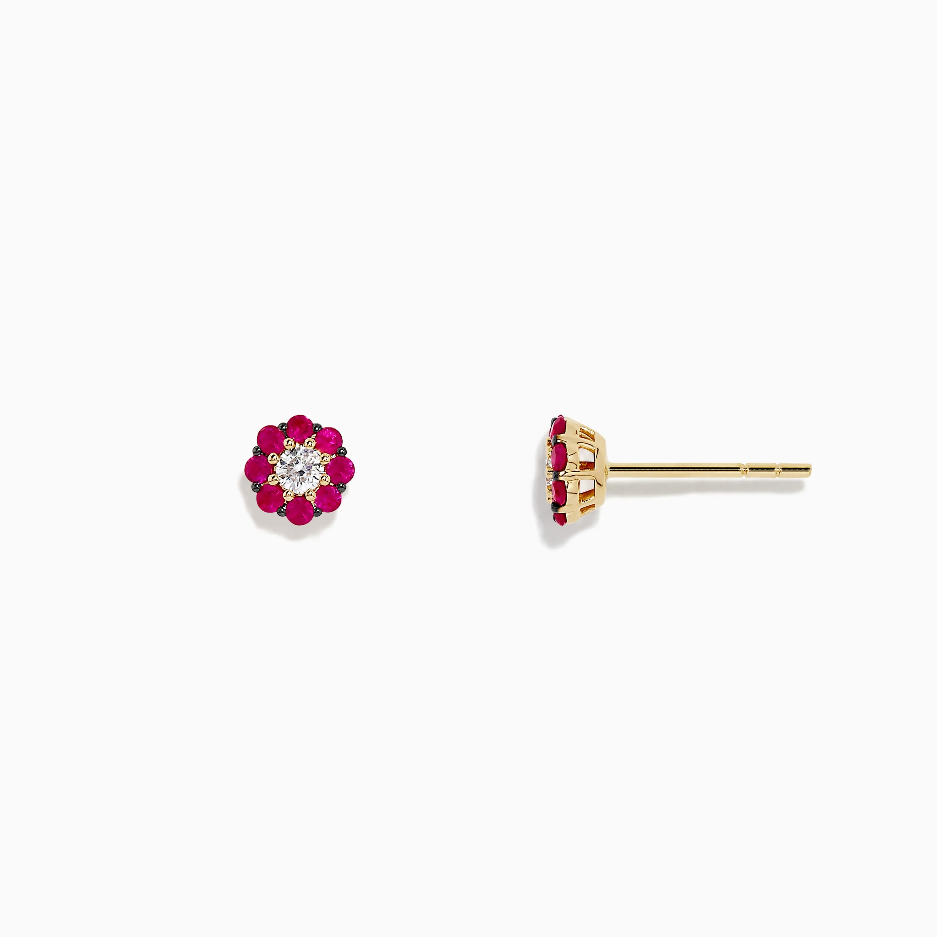 Nature 14K Yellow Gold Ruby and Diamond Flower Earrings, 0.50 TCW