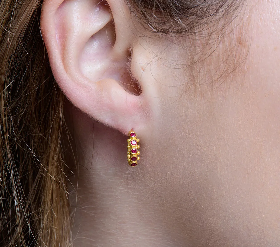 Nava Zahavi Yellow Gold Gypsy Zambian Ruby Earrings