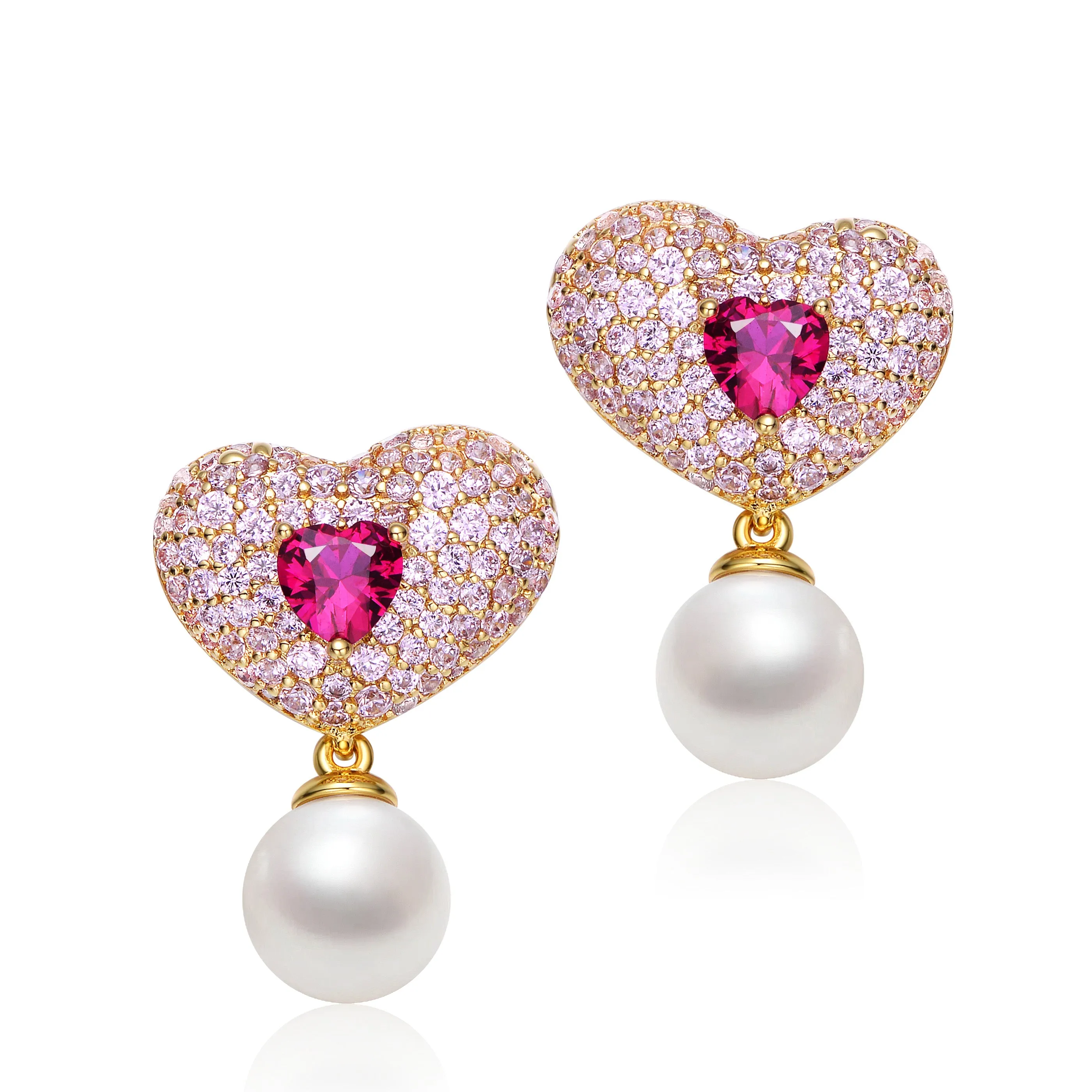 Noémie Malibu Pink Heart Dangling Pearl Earrings