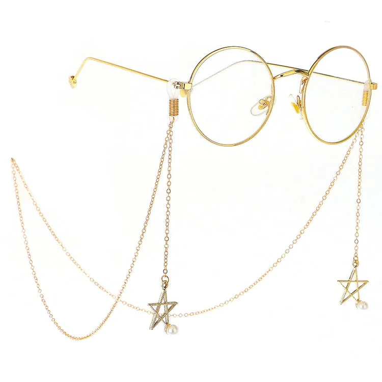 Non-slip Metal Glasses Pendant with Pearl Pendant Glasses Chain(Gold)