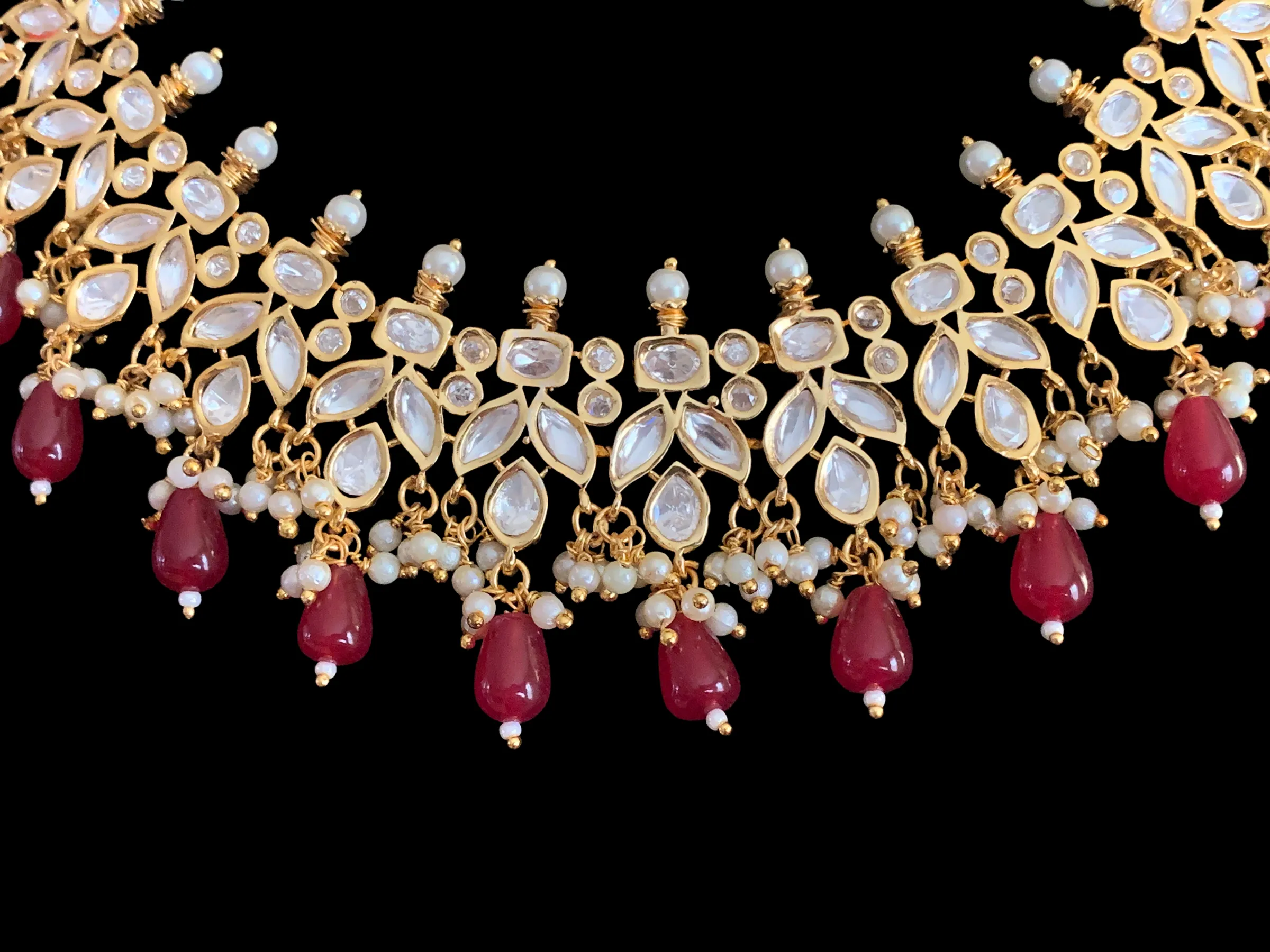 NS354 high quality polki necklace in pearls  and ruby beads ( READY TO SHIP)