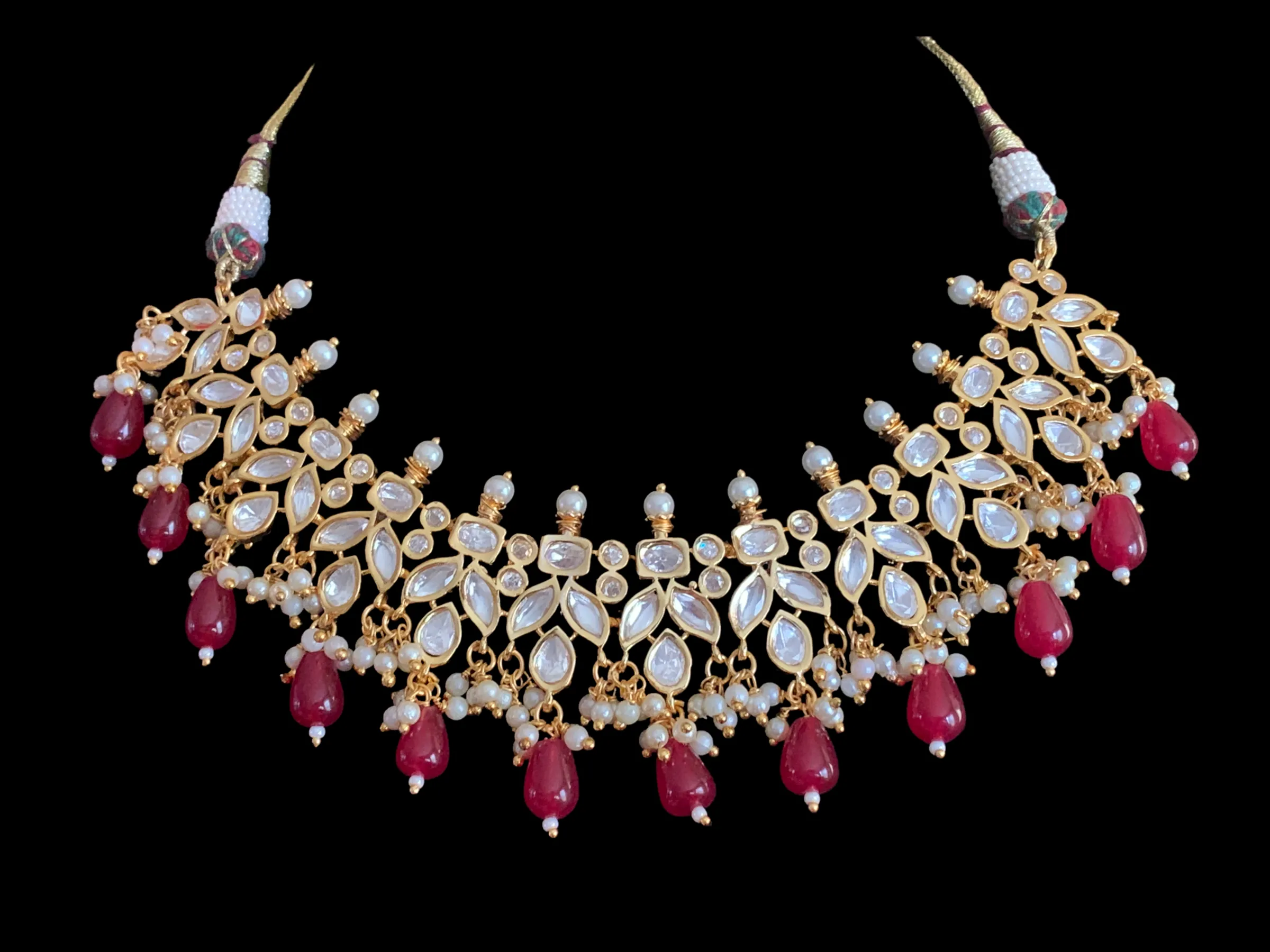 NS354 high quality polki necklace in pearls  and ruby beads ( READY TO SHIP)