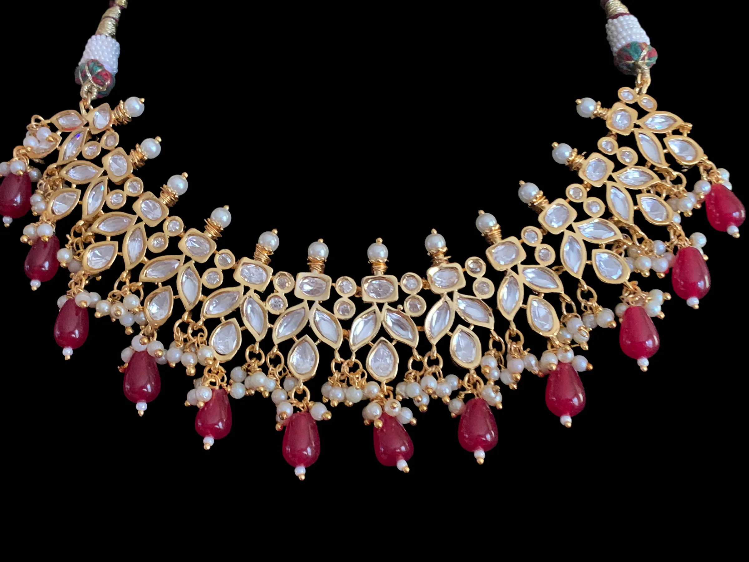 NS354 high quality polki necklace in pearls  and ruby beads ( READY TO SHIP)