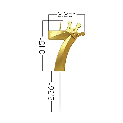 Number 7 Birthday Candle 3D Crown Designed Cake Topper Decorations for Seven Year Old Happy Birthday Candles Anniversaries (Crown-7, Gold)