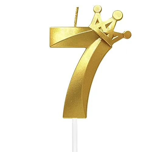 Number 7 Birthday Candle 3D Crown Designed Cake Topper Decorations for Seven Year Old Happy Birthday Candles Anniversaries (Crown-7, Gold)