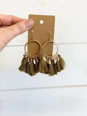 Olive Green Tassel Earrings