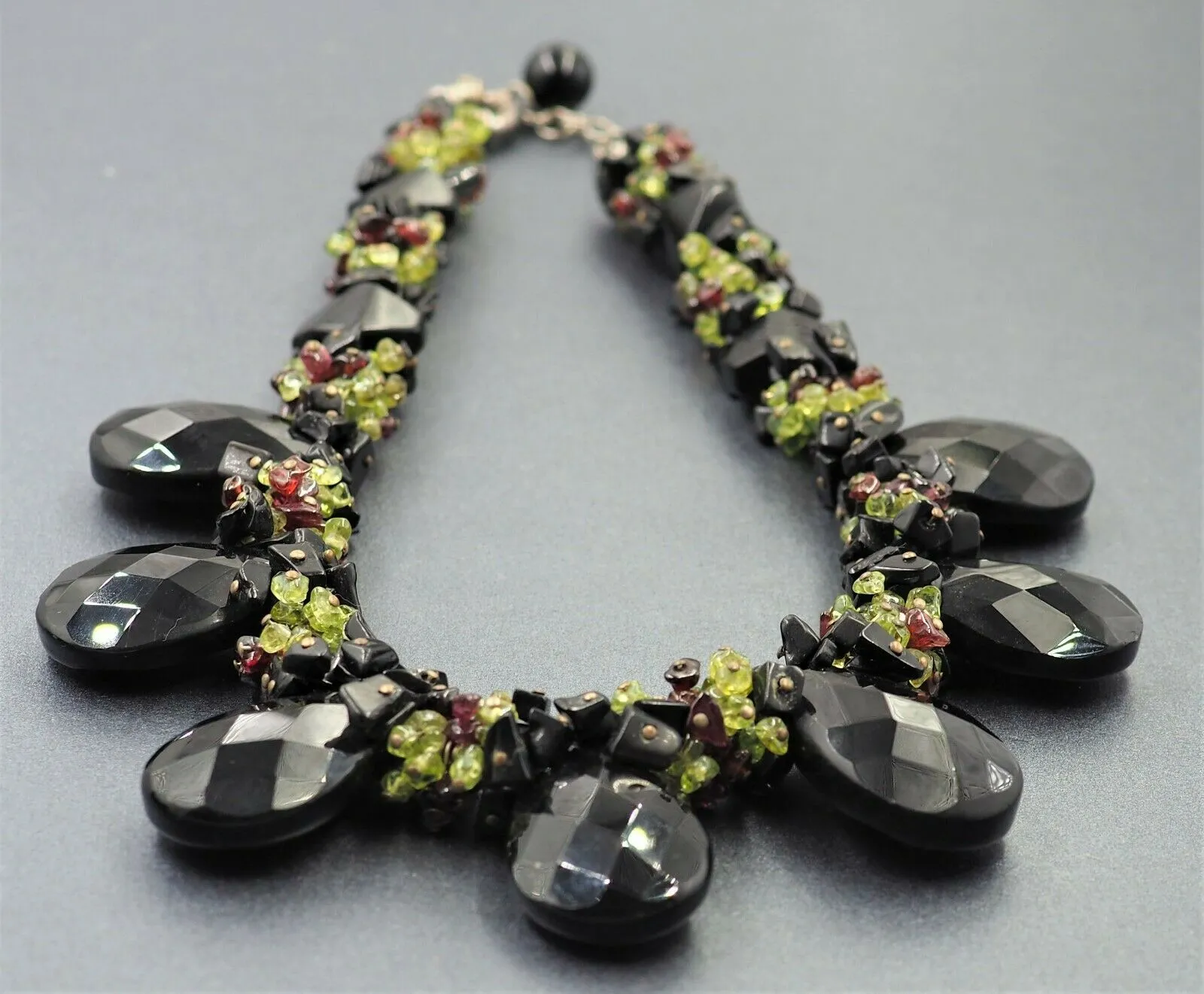 Onyx Glass & Garnet Necklace