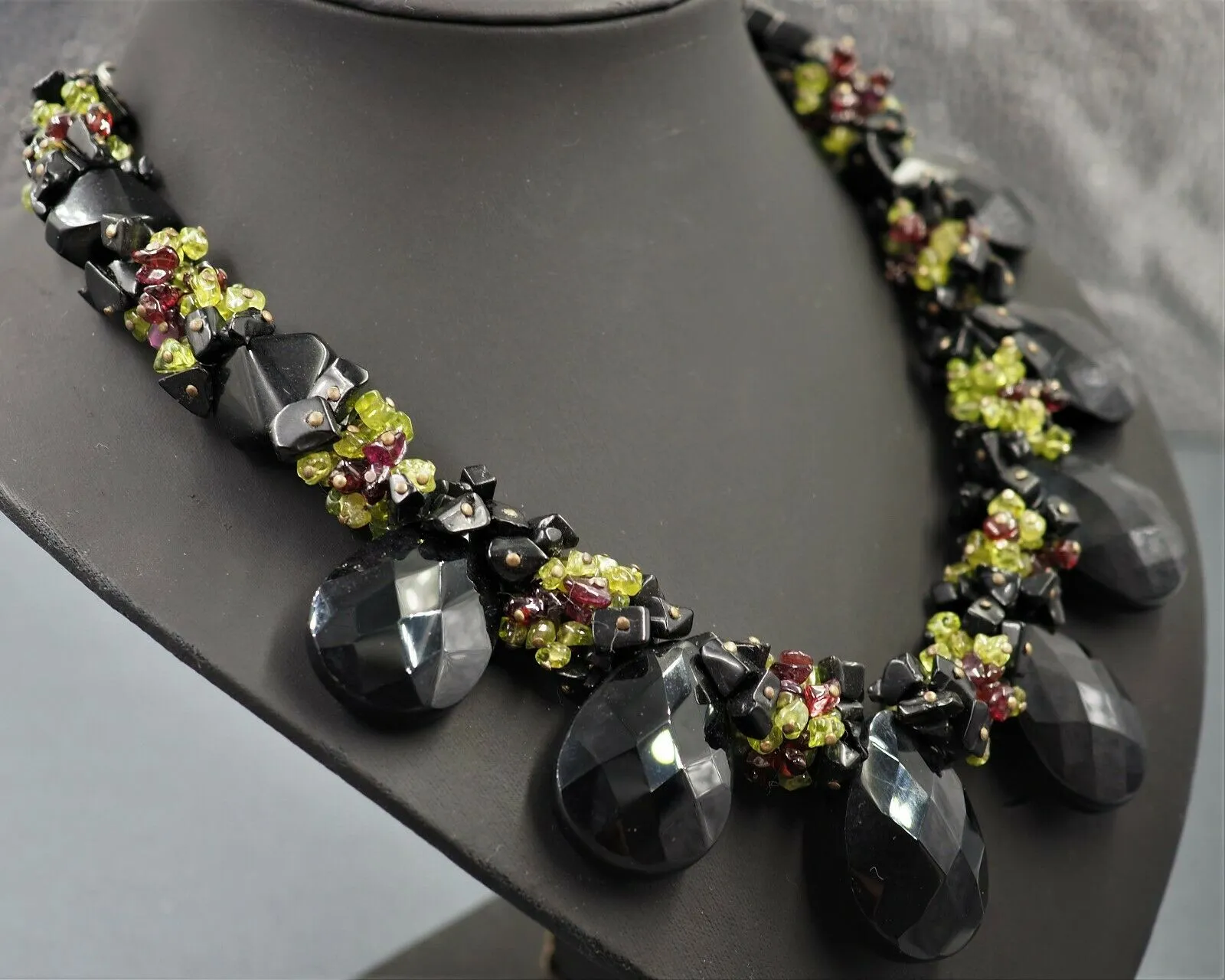 Onyx Glass & Garnet Necklace