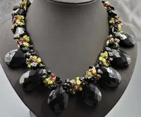 Onyx Glass & Garnet Necklace