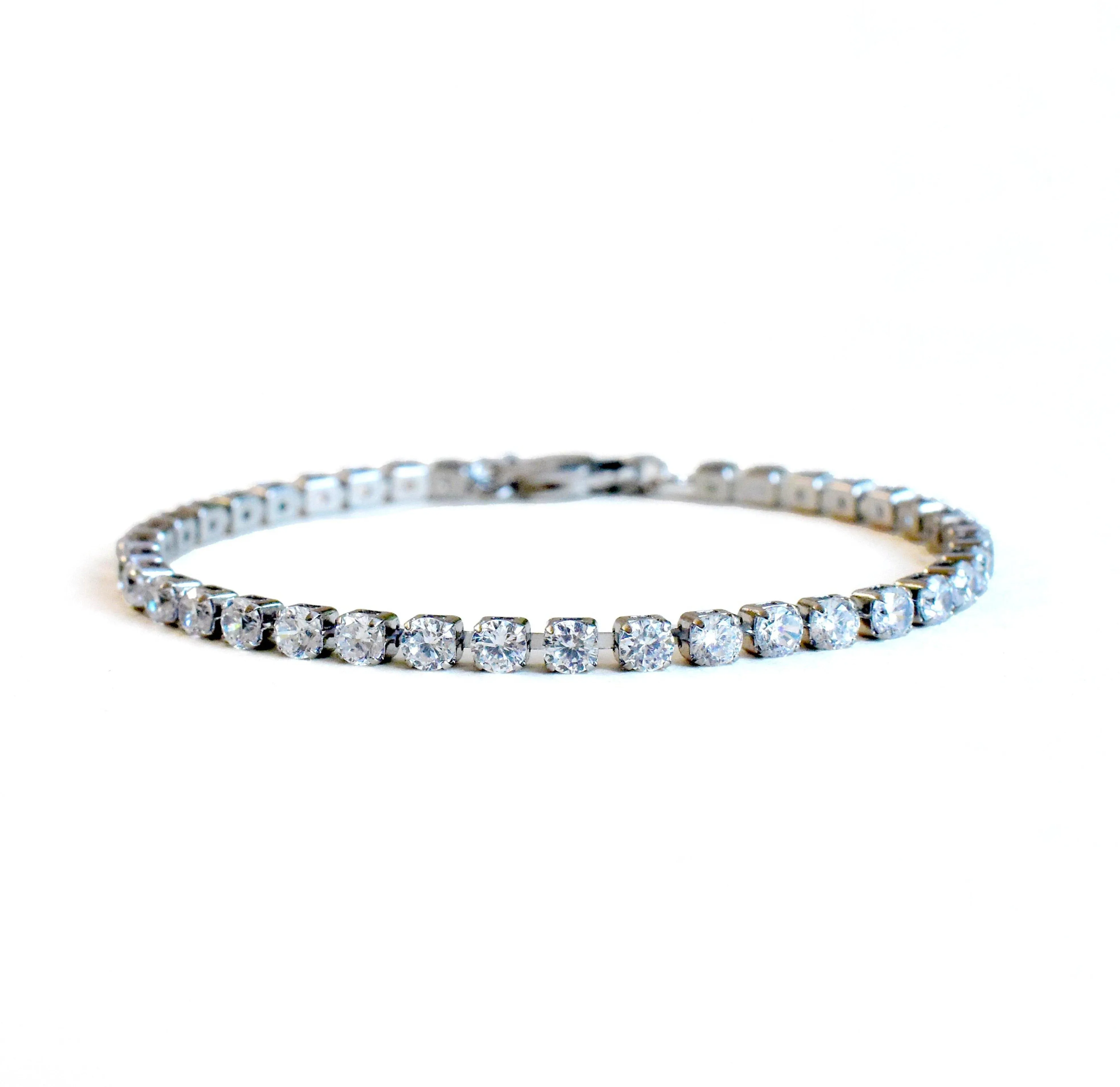 PARIS DAINTY CZ DIAMOND TENNIS BRACELET - SILVER