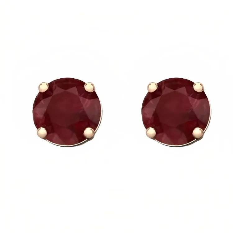 Paris Jewelry 18k Rose Gold 2 Pair Created Ruby 4mm Round & Princess Cut Stud Earrings Plated