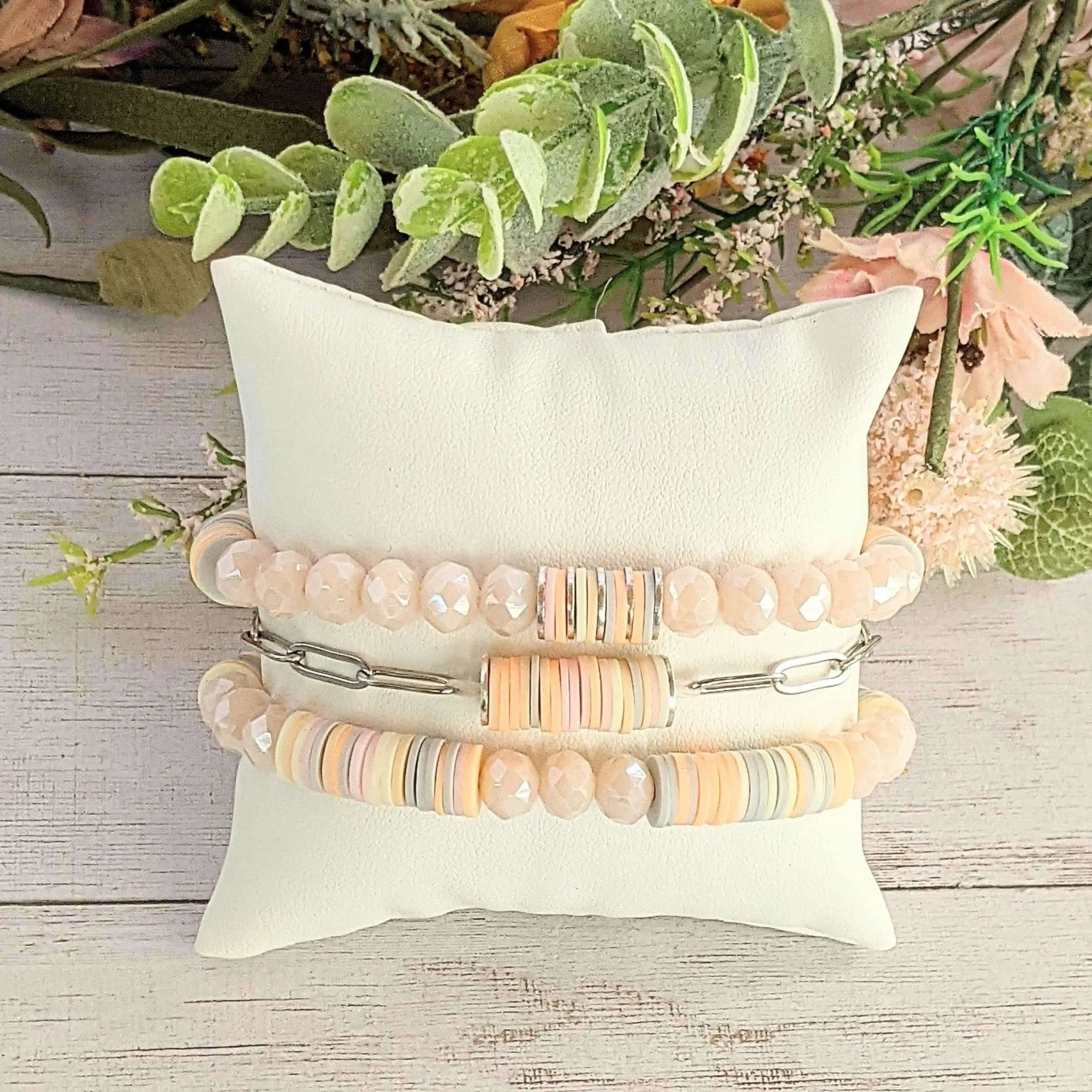 Peaches and Cream Stretch Bracelet Stack