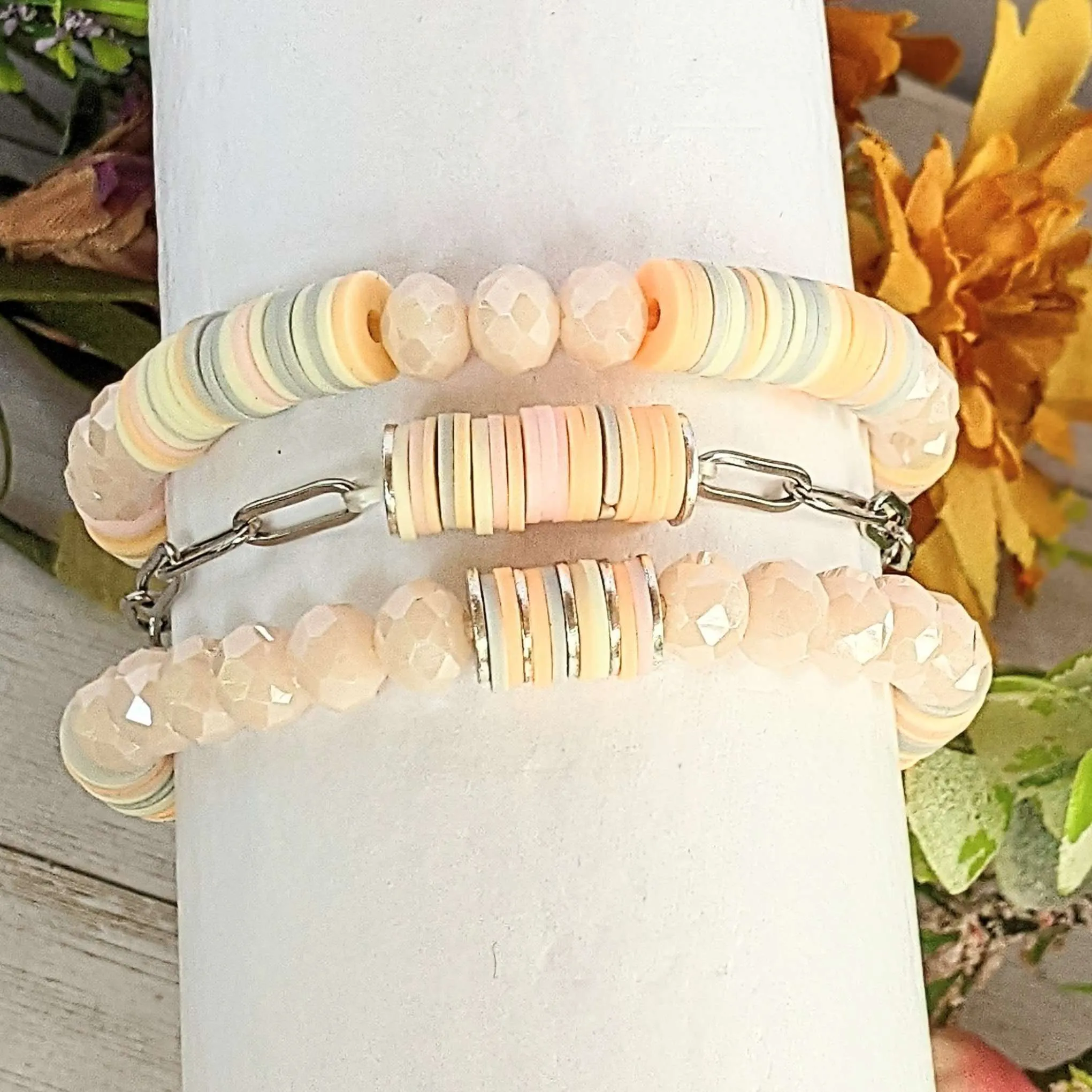 Peaches and Cream Stretch Bracelet Stack