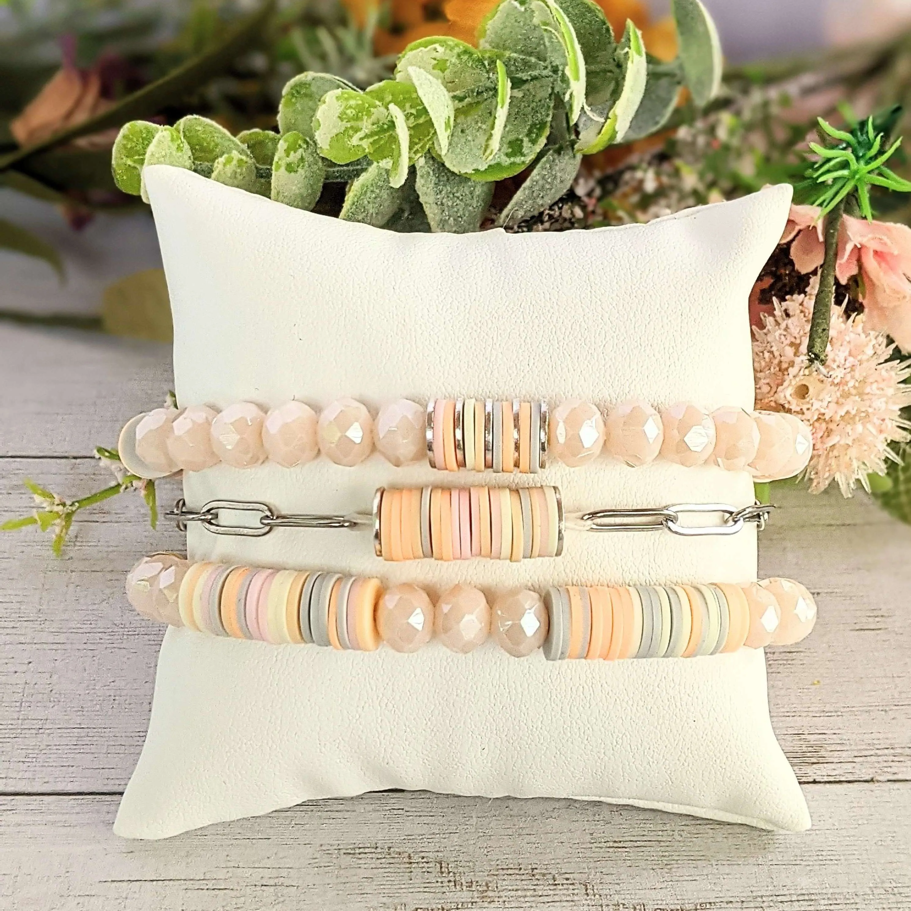 Peaches and Cream Stretch Bracelet Stack