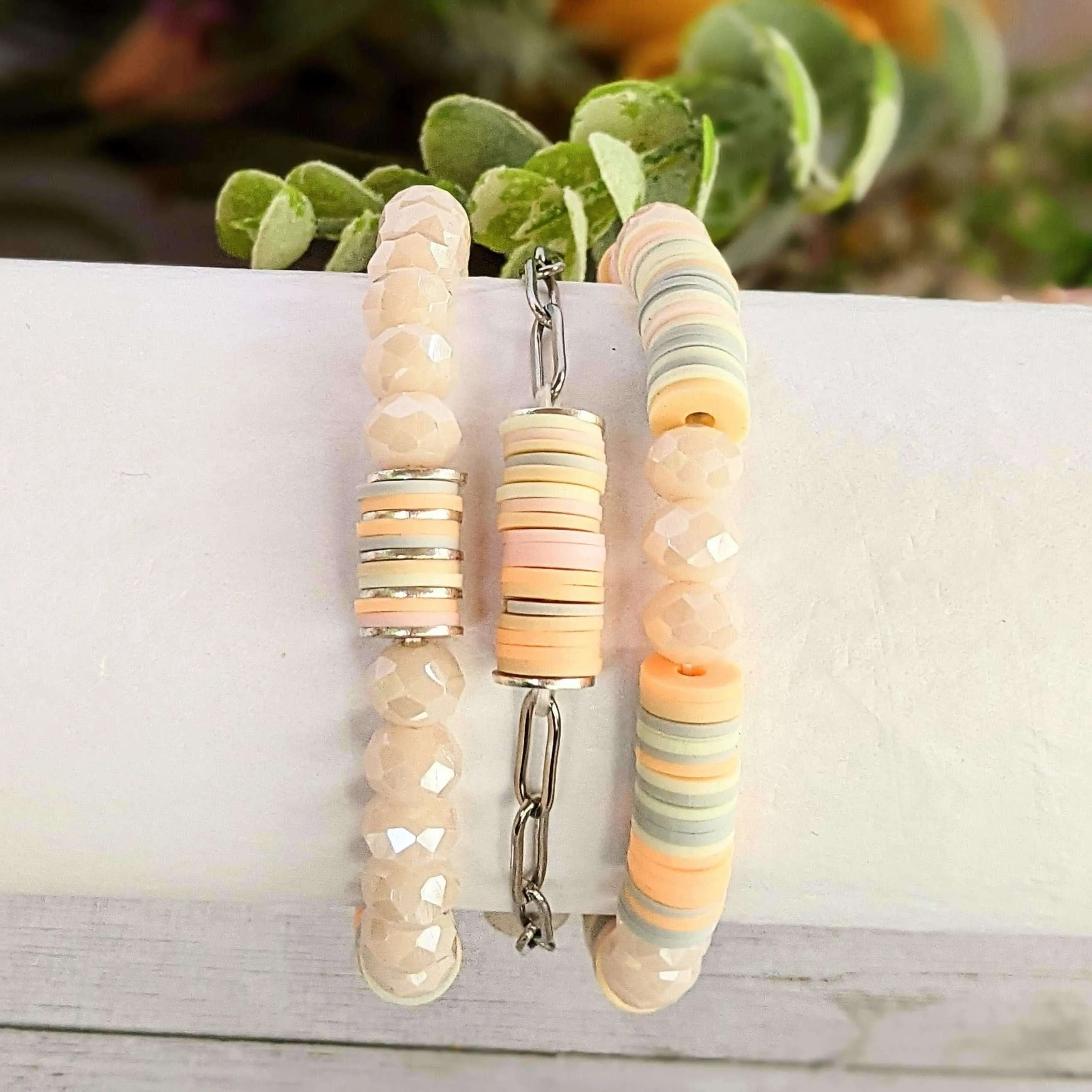 Peaches and Cream Stretch Bracelet Stack