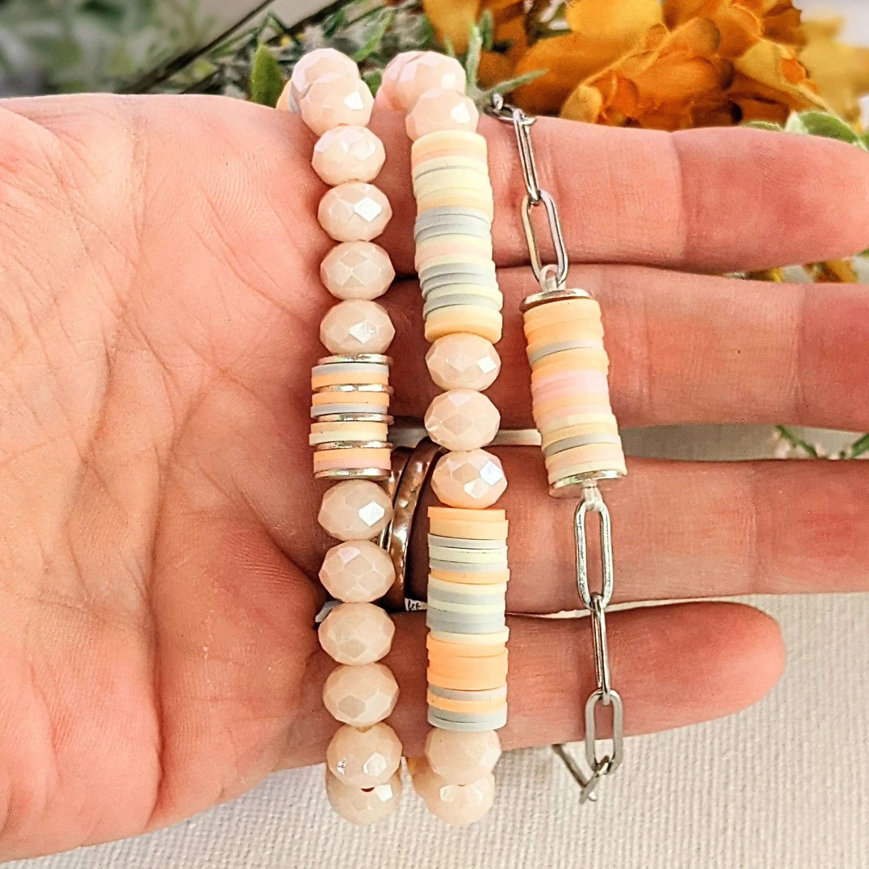 Peaches and Cream Stretch Bracelet Stack