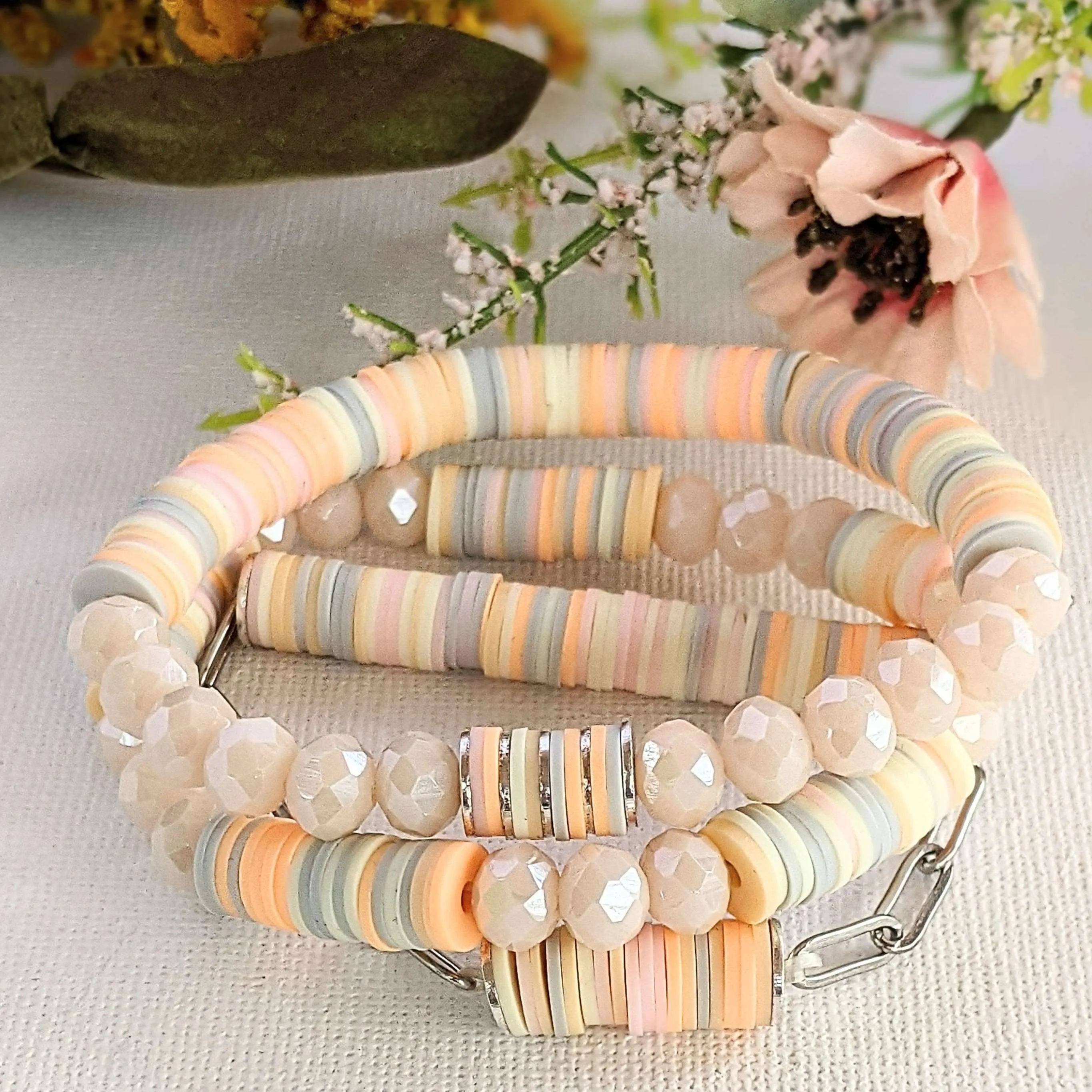 Peaches and Cream Stretch Bracelet Stack