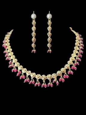 Pearl ruby gold plated silver necklace earrings ( READY TO SHIP )